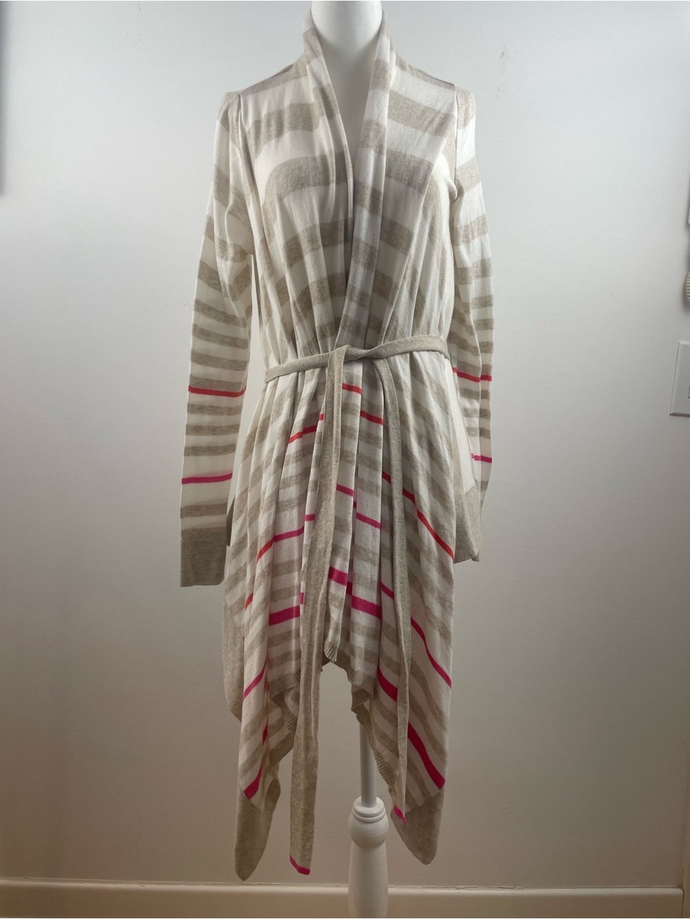 S Moth by Anthropologie Striped Ivory and Beige High/Low Wrap Sweater